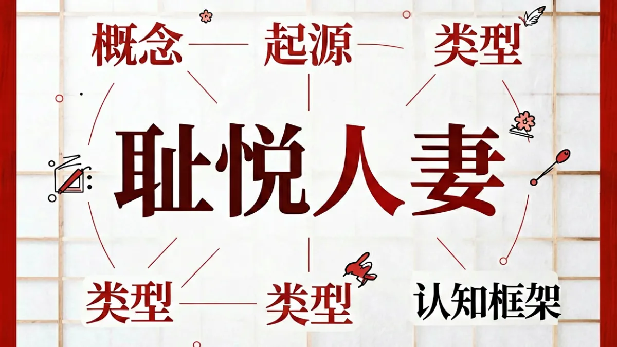 耻悦人妻入门科普主题封面图，展示文字概念图解与内容分类示意，红白配色风格清晰醒目