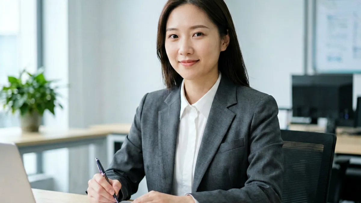 耻悦人妻作品剧情场景，两人在写字楼走廊交错而过的戏剧性对峙构图